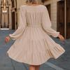 Solid Long Dress High Waist A Line Pleated Women Long Sleeve V Neck Summer