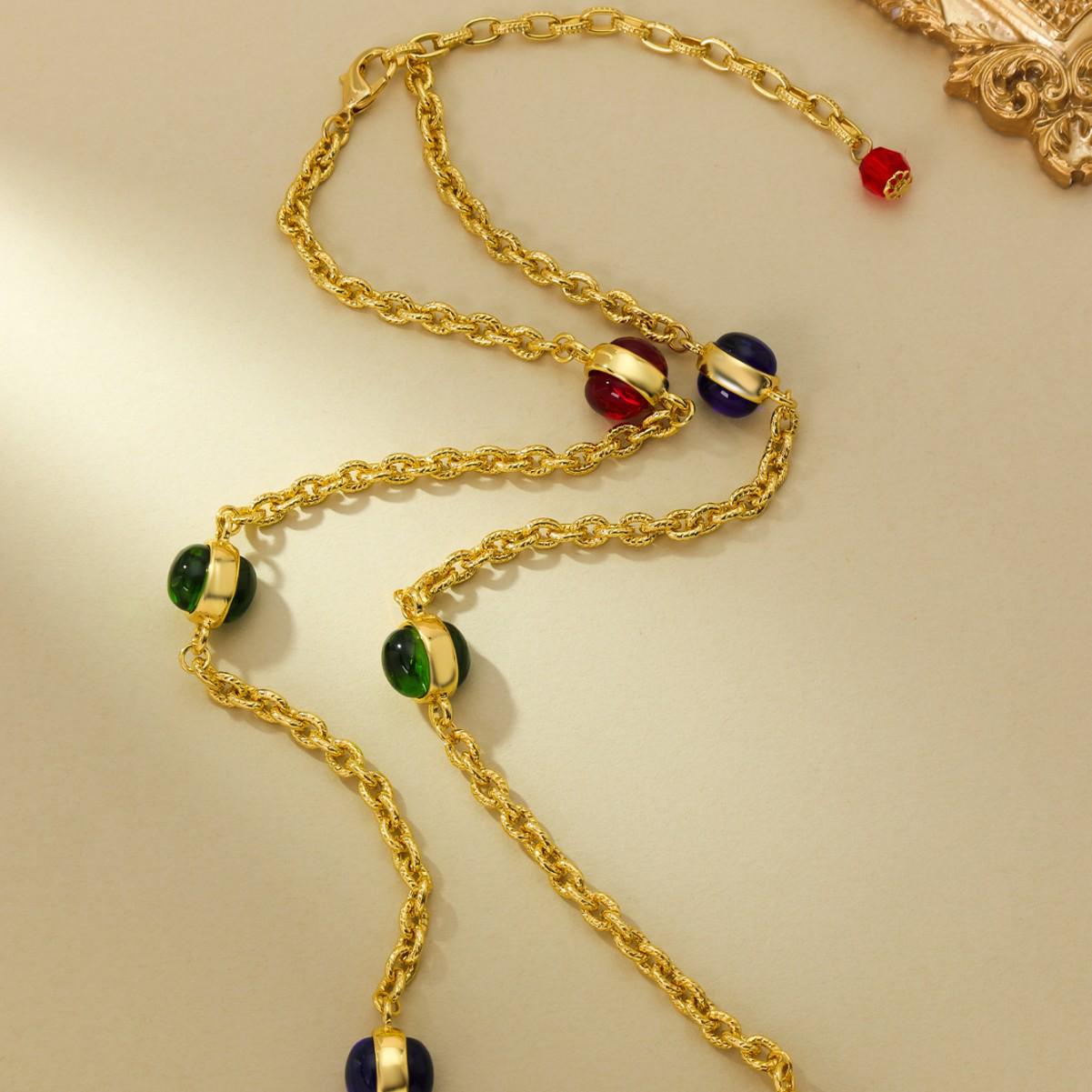 

Vintage Baroque Double-Sided Long Glass Bead Necklace for Women