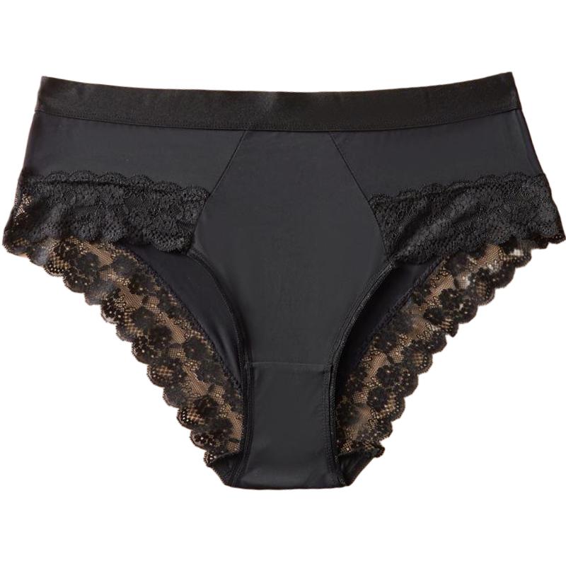 

CINOON Sexy Women Ice Silk Briefs Mid Rise Lace Trimmed Panties Super Comfy Solid Color Underpants XL чорний