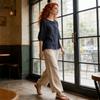 Damen Zweiteiliges Baumwoll-Leinen-Set Lockere Bluse und Weite Hosen Casual Vintage Stil Outfit für den täglichen Gebrauch