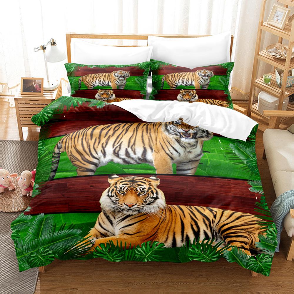 Animal Tiger Lion Printing Two-Piece Kit 3D Digital Bed Three-Piece Kit