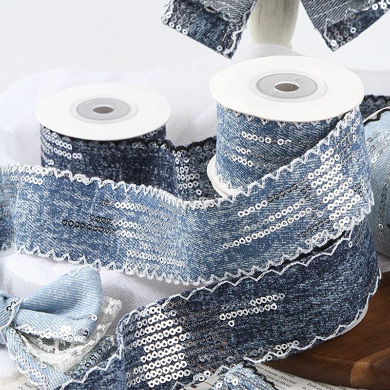 4cmx10Yards Denim Shiny Sequin Tassel Design Gift Wrapping DIY Materials Scrapbooking 1 Roll