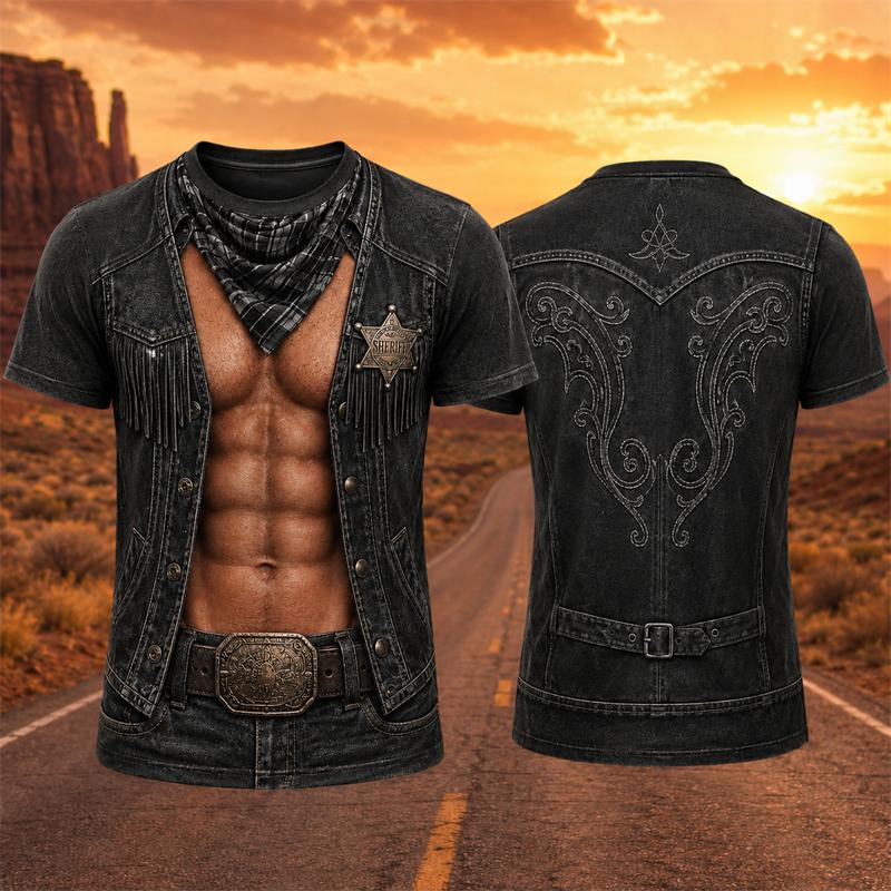 T-shirt Manches Courtes Homme Drôle Motif Musclé Faux Impression 3D Graphique Faux Abdominaux Col Rond Décontracté Fête Cosplay Costume T-shirts