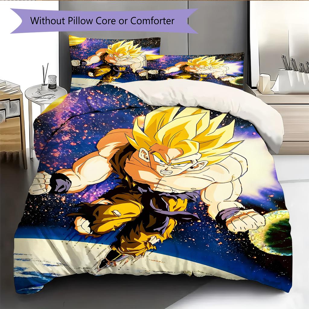 Dragon Ball Character Son Goku Pattern Bedding Home Decoration Birthday Gift (1 * Duvet Cover + 2 * Pillowcase, Without Core)