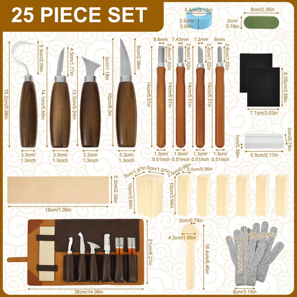 10/25 Stück Holzschnitzset Holzschnitzwerkzeuge Handschnitzmesser-Set mit Nadelfeile Holzlöffel-Schnitzset für Anfänger