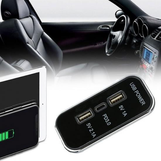 Car Parts 3 Port USB PD Type-C Phone Charger Power Socket Adapter Accessories