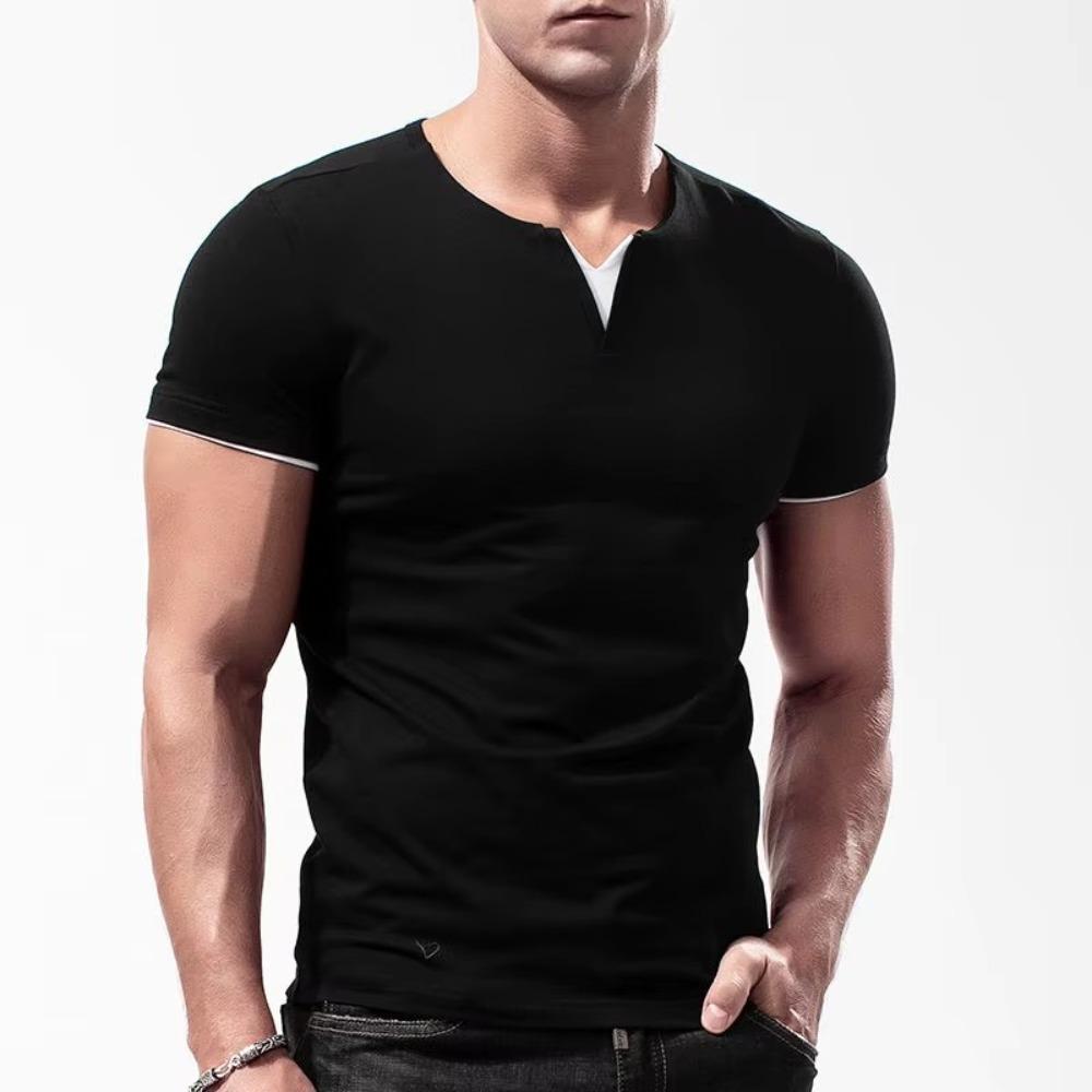 Мужская летняя повседневная тонкая хлопковая футболка с V-образным вырезом и коротким рукавом Hundred Hawaii Мужская одежда Топы M чёрный 1428₽