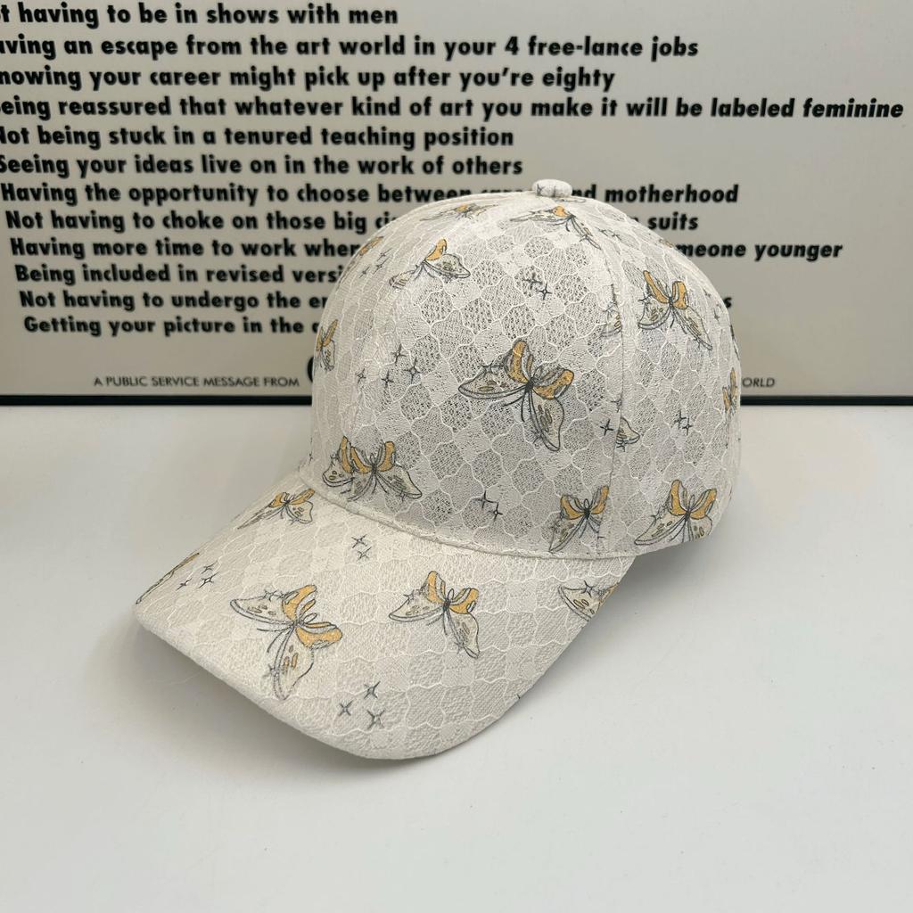 Spring and summer new lace breathable print butterfly sweet foreign sunshade cap trendy rhinestone fashion baseball cap
