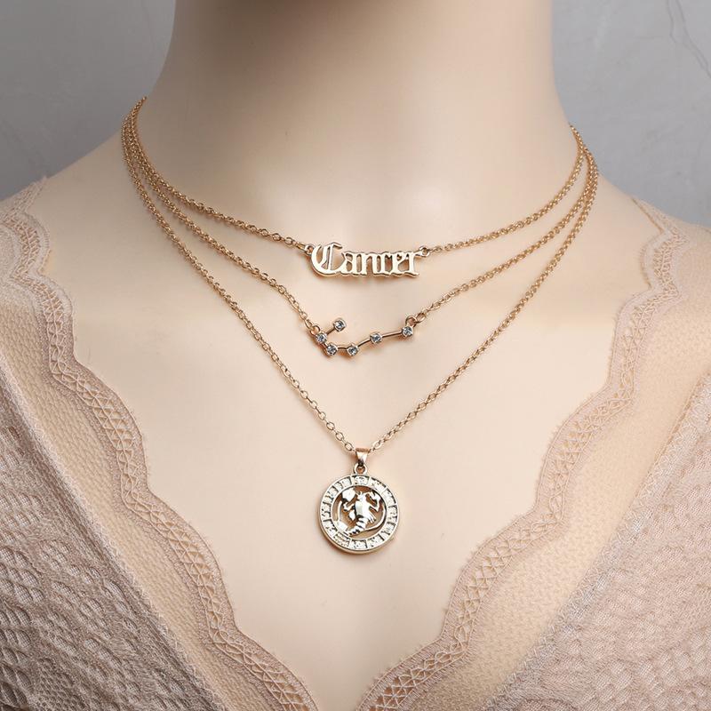 3Pcs Zodiac Sign Necklaces Set For Women 12 Constellation Letter Pendant Chain Choker Birthday Jewelry With Cardboard Card