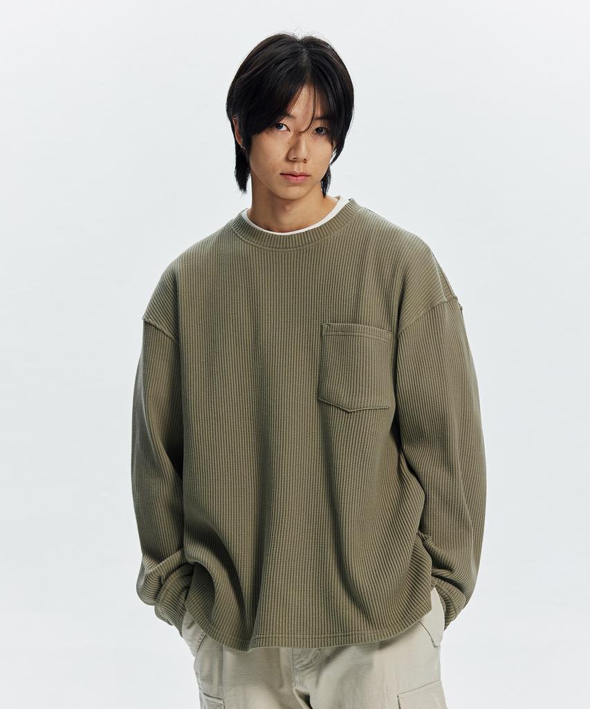 FRIZMWORKS Oversized Waffle Pocket Tee 002 _ Light Olive