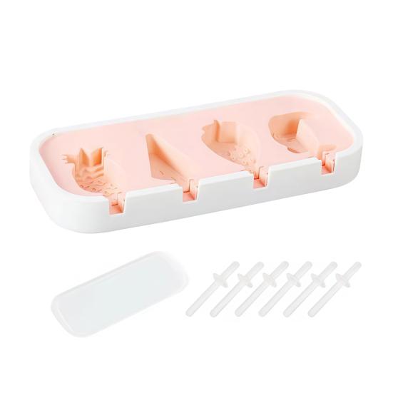 Ice Cream Mold with Anti-Spill Dust-Proof Cover Food-Grade Silicone 4 Compartments Reusable Popsicle