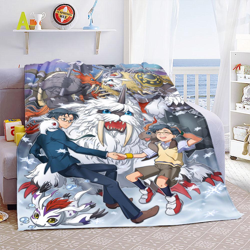 

Тонкое фланелевое одеяло Digimon с мультяшным украшением