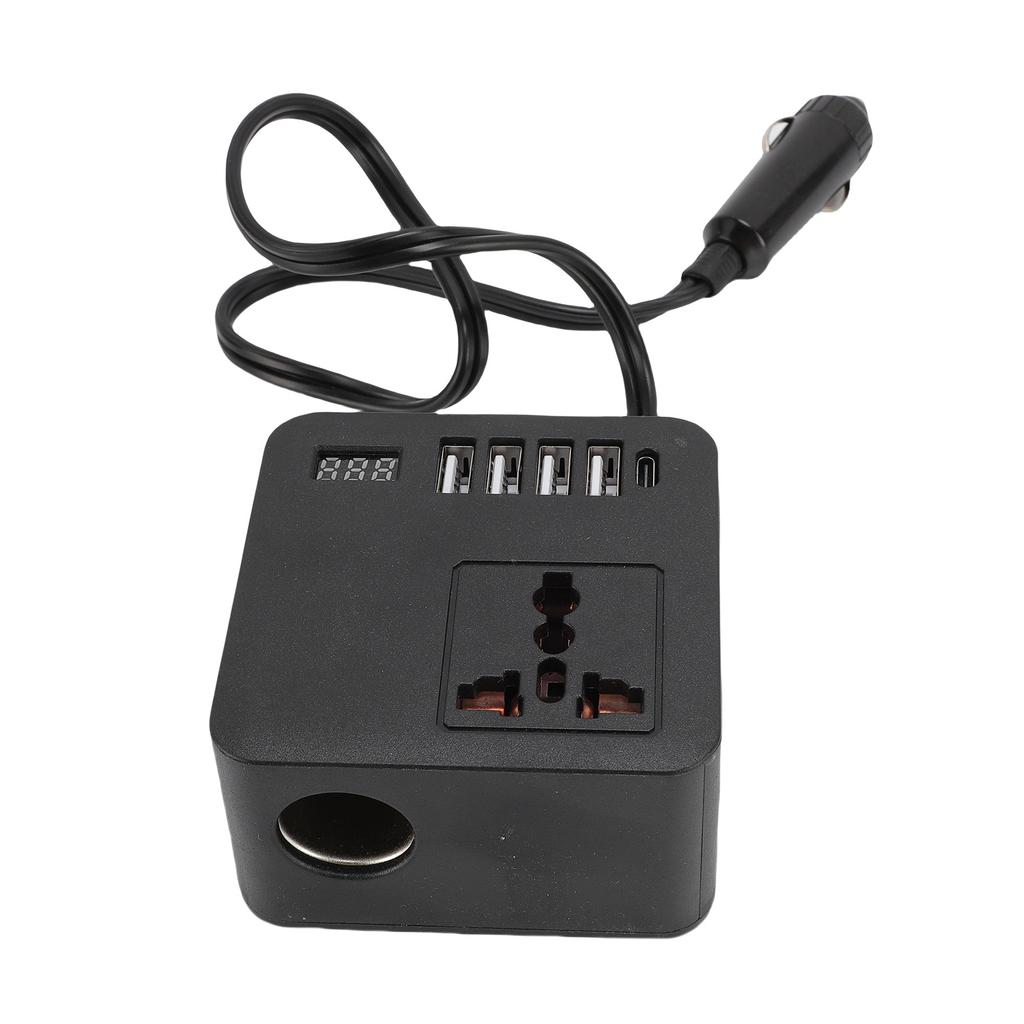 150W Car Inverter 12V 24V to 220V 110V Car Plug Outlet Inverter with Cigar Lighter Input 4 USB 1 Type C Port Universal