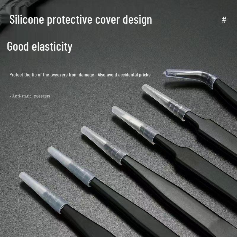 Black Anti-static Stainless Steel Bent Tip Tweezers Set for Nail Art, Journaling, and Household Use