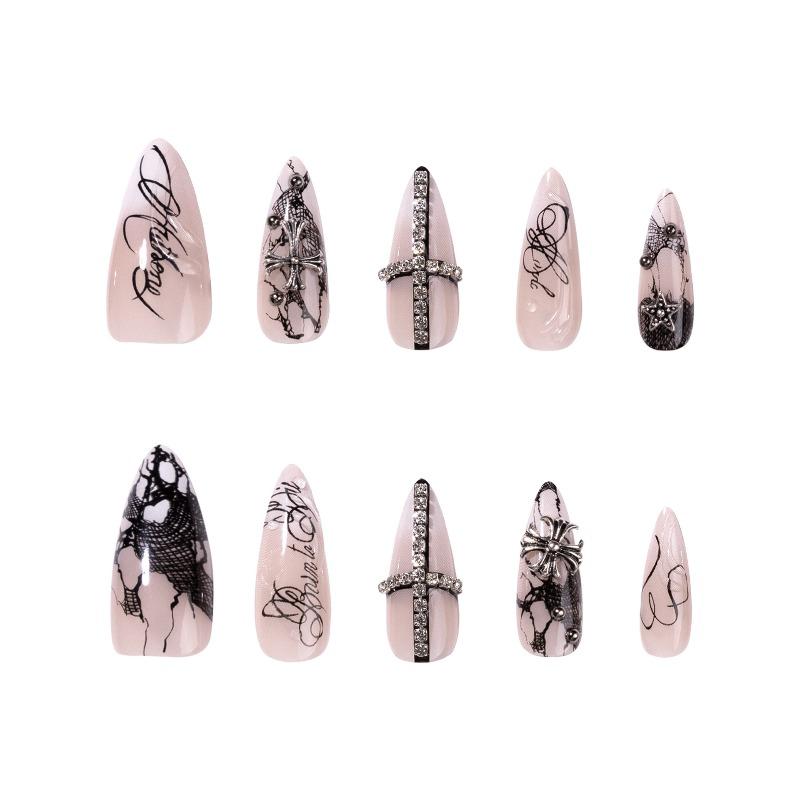 Le Fan Gothic cross letter wearing nail art fake nails Spice girl cool spicy nail piece nail piece wholesale
