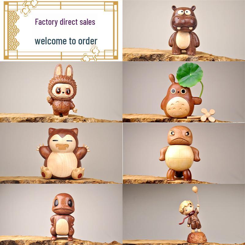 Creative Wooden Crafts: Little Prince Hippo Wood Ornament with Solid Wood Base