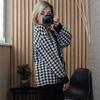 V-Neck Women Button Black Houndstooth Cardigan Long Sleeve Sweater Autumn Winter Knitted Loose Oversized Jumper Casual