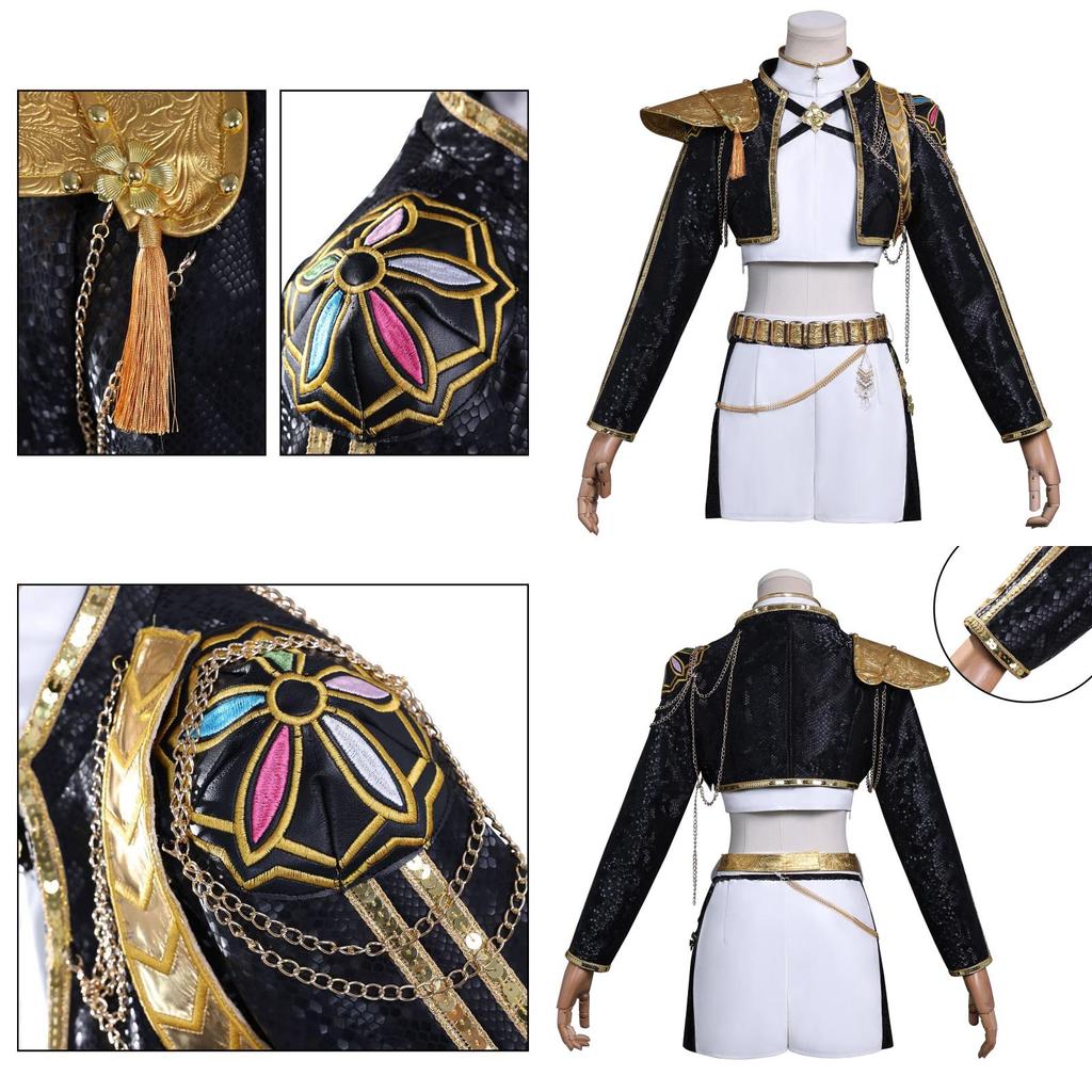 Kpop Demon Hunters Anime Character Black Gold Halloween Role Playing Costume With Faux Leather