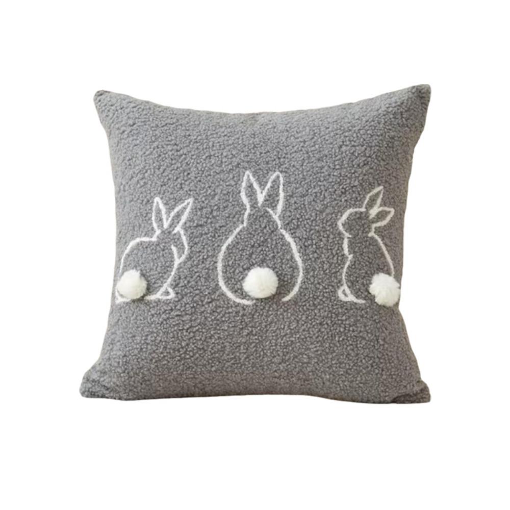Square/Rectangular Rabbit Pillow Case Plush Sofa Cushion Case Cartoon Throw Pillow Cover  Bed Room Grey17.72x17.72in