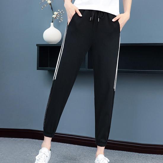 

Брюки Харлан большого размера, женские тонкие спортивные брюки, летние повседневные брюки с фонарями, свободные черные укороченные брюки «девять» M чёрный