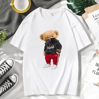 Men's Cotton Sports Men T-Shirt Bear Print Short Sleeve T-shirt Summer Casual Oversized T Shirt Harajuku Women Crew Neck Tees