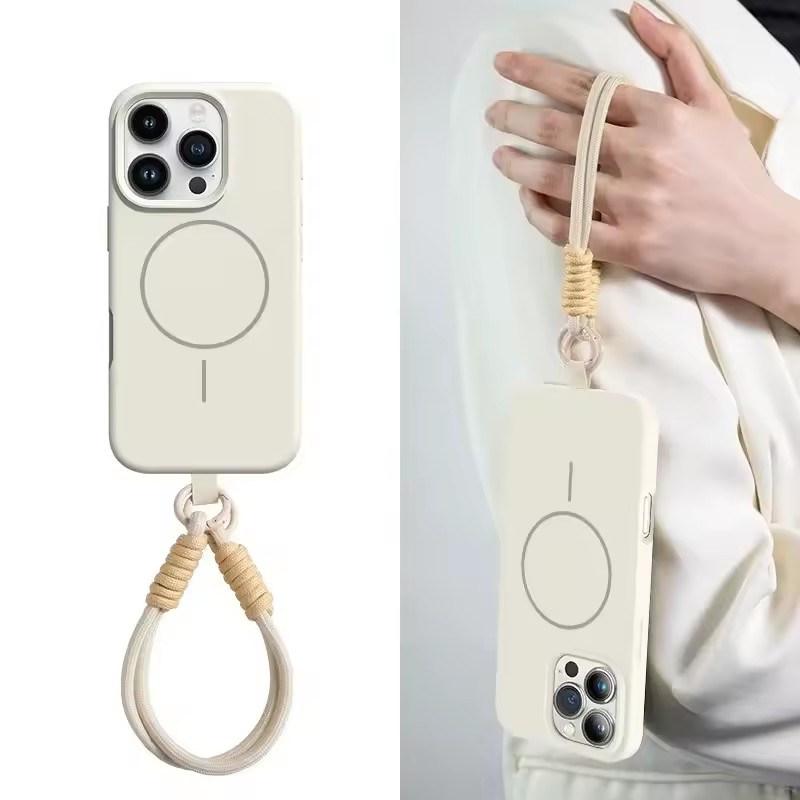 Liquid Silicone Wrist Strap Magnetic Case for iPhone 17 16 15 14 13 12 Pro Max Plus Candy Color Lanyard Shockproof Soft Cover