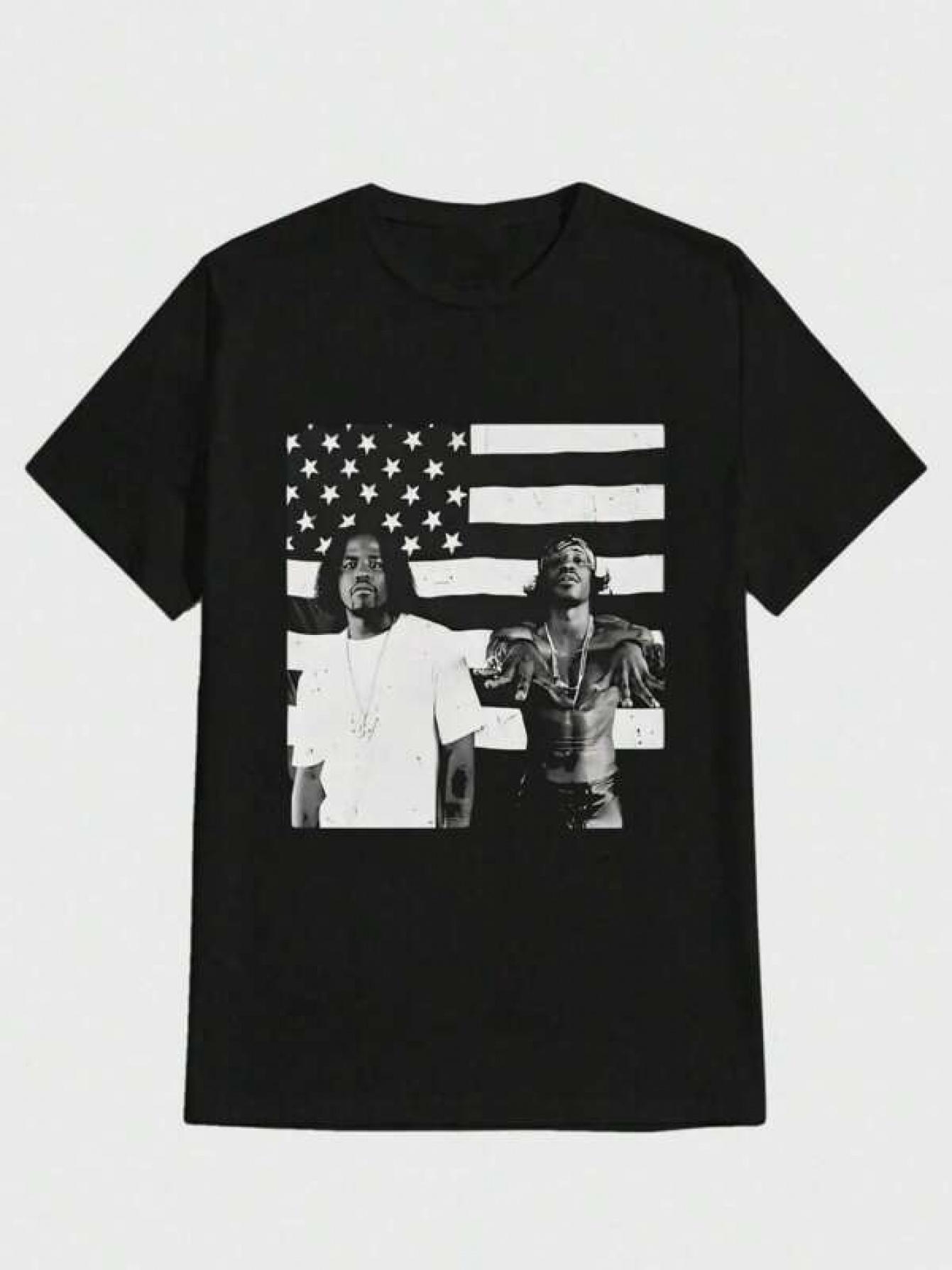 Casual Tshirt with a retro Outkast design and American flag print made of pure heavyduty fabric Pure cotton couple Tshirt S