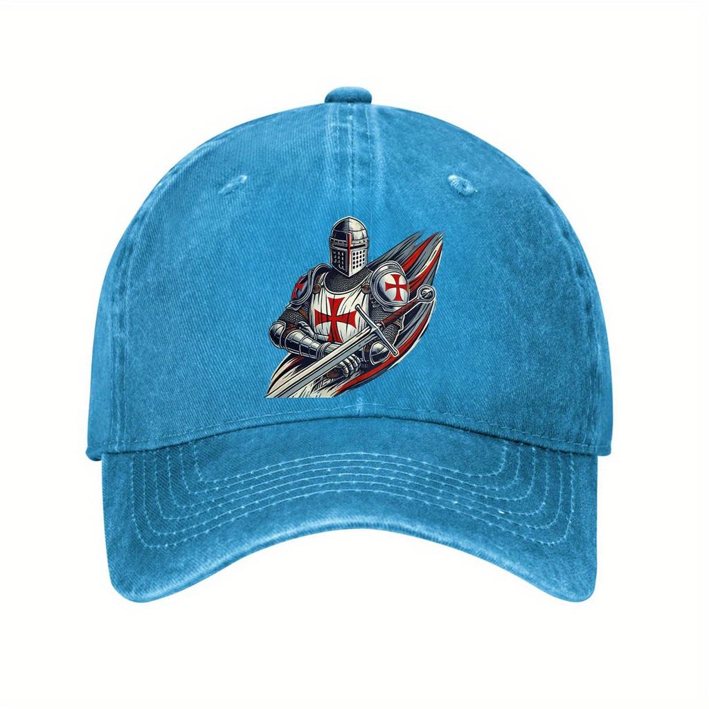 Templar Knight Graphic Baseball Cap Vintage Washed Cotton Adjustable Casual Outdoor Hat