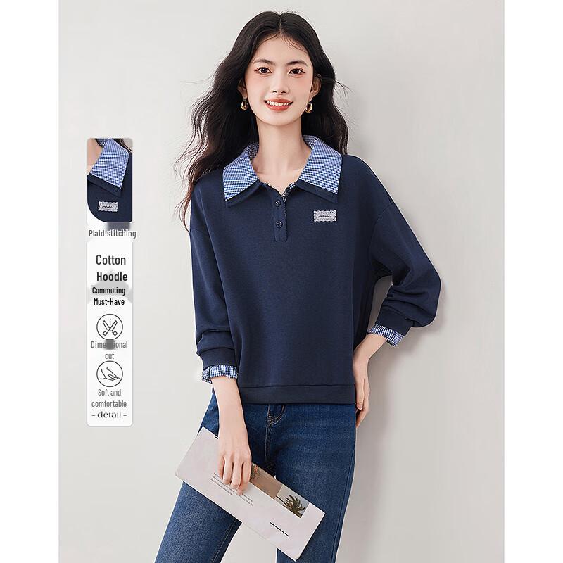 

Fleeting Time Women s Plaid Collar Patchwork Sweatshirt M