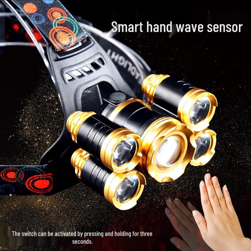 SHENYU Rechargeable 5-Head LED Headlamp with Motion Sensor