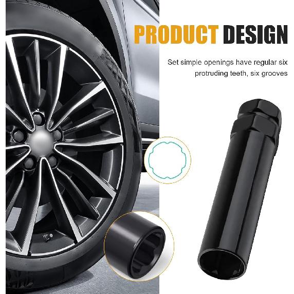 Chiave per Dadi Ruota, Set di Chiavi a Bussola Spline in Acciaio, Chiave per Dadi Antifurto a 6 Spline, Strumento di Rimozione Dadi Ruota per Chiavi a Bussola Esagonali da 19 mm e 21 mm (Nero)