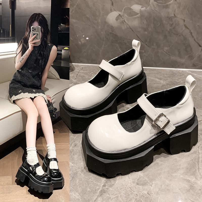 Popular Mary Jane small leather shoes women's 2025 summer new high-heeled versatile skirt thick-soled heightening shallow single shoes