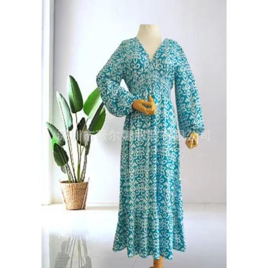 New Year's Large Size Super Immortal V-Neck Floral Dress Seaside Holiday Beach Dress Loose Long Skirt