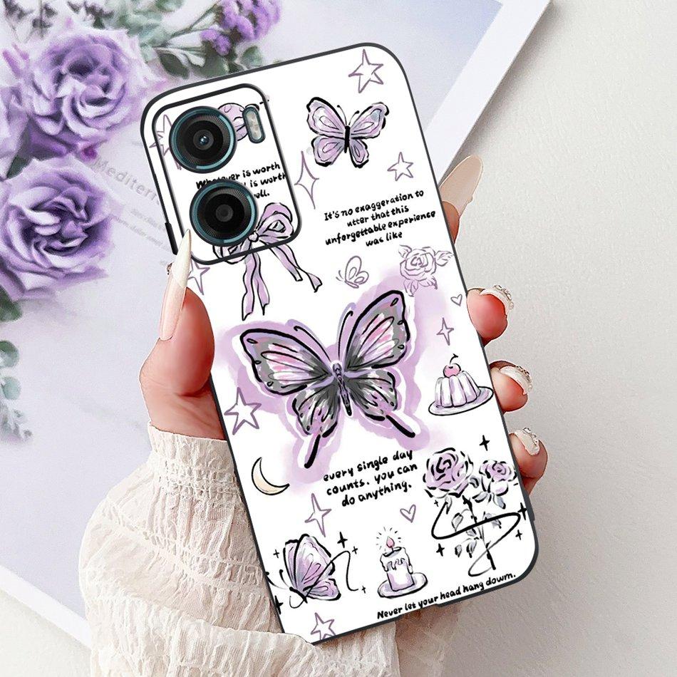 For Motorola Moto G05 G15 E15 2024 Floral Butterfly Phone Case For MOTO G05 G15 E15 4G Black Silicone Soft Lightweight Case