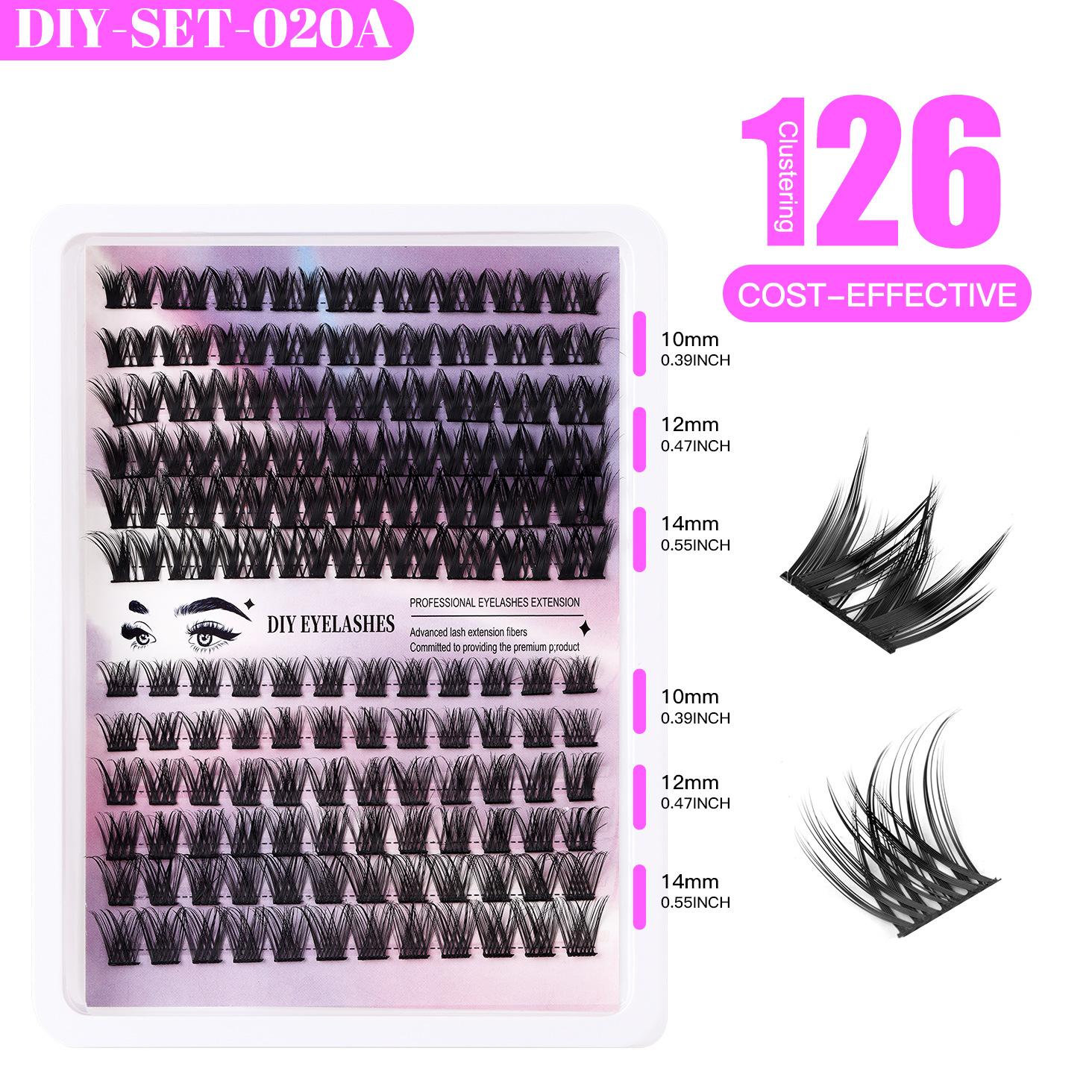 

DIY Одиночные пучки накладных ресниц 126 пучков Большой объем Клей Пинцеты Набор Комбинированные ресницы