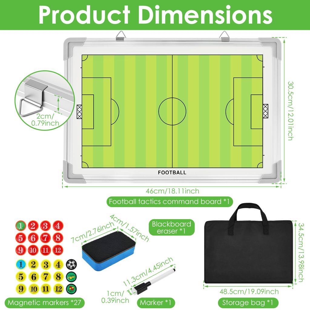 Magnetic Soccer Coaching Board Double Sided Dry Erase Soccer Tactics Board with Marker Pen and Eraser for Training Game Analysis