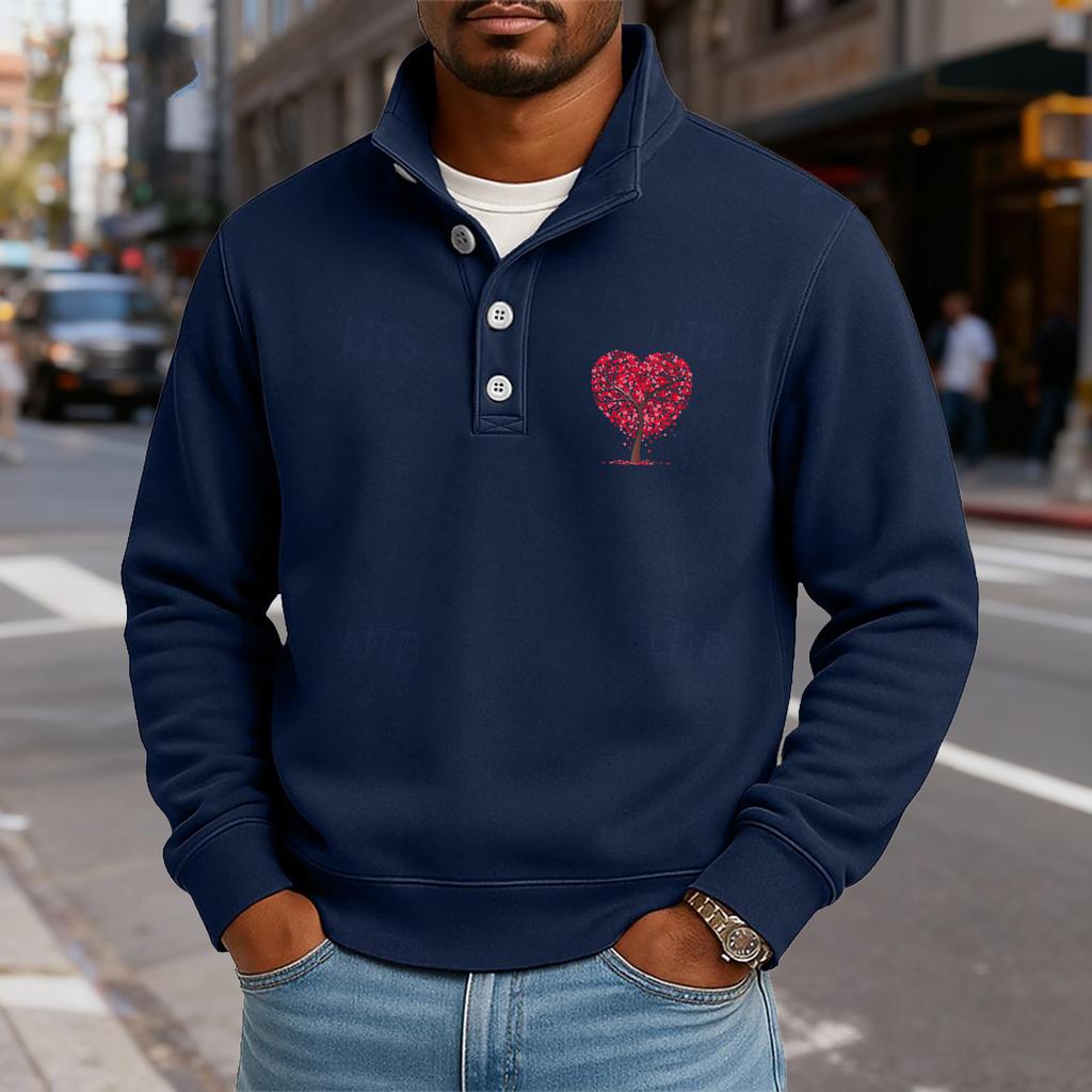 Pánské ležérní tričko s dlouhým rukávem a stojáčkem, s potiskem, na knoflíky