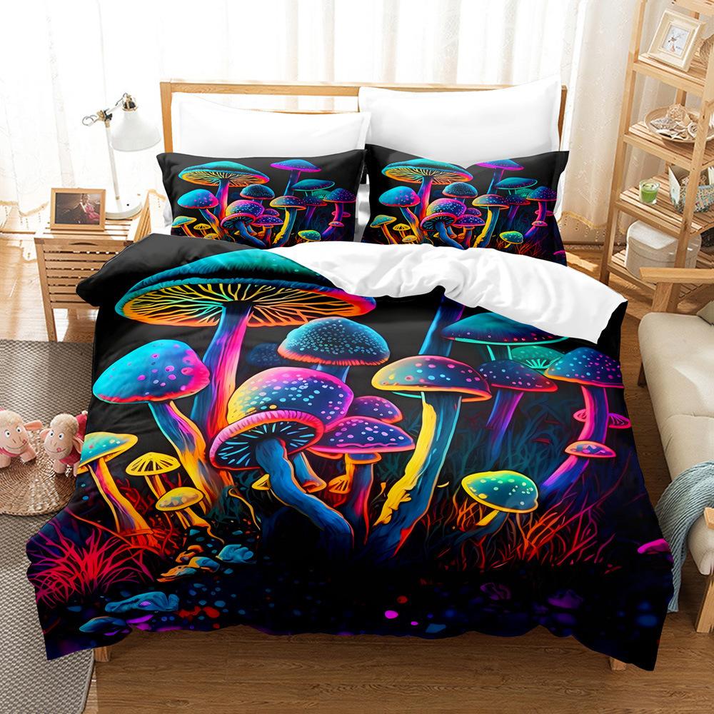 Mushroom Bedding Set, 3D Psychedelic Mushroom Duvet Cover Set For Kids Girls, Natural Wild Fungus Quilt Cover With Pillowcases
