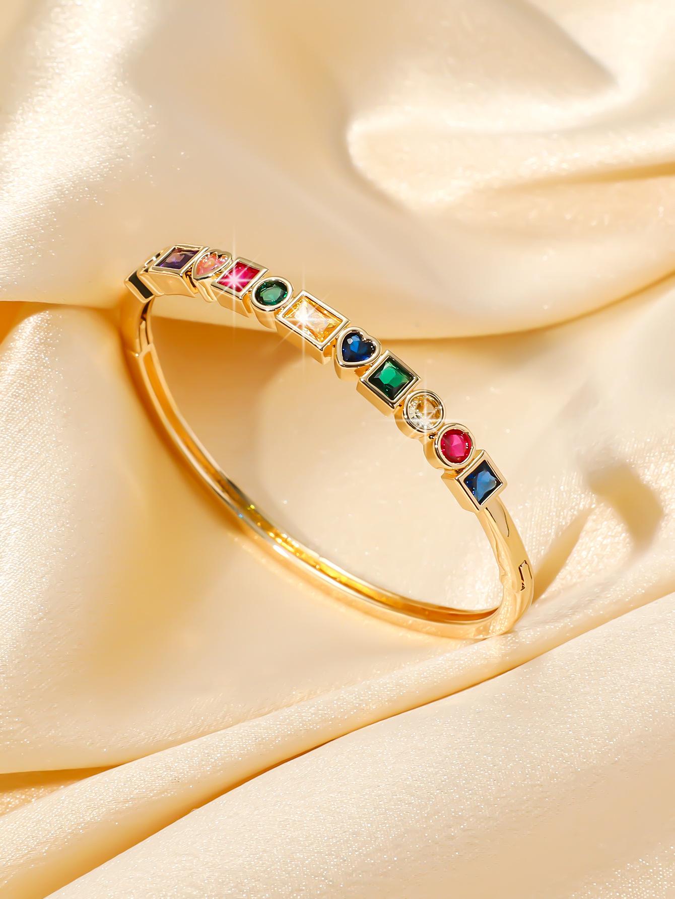 Retro personality, simple and versatile temperament jewelry, Japanese and Korean jewelry, slightly inlaid with colored zircon bracelet