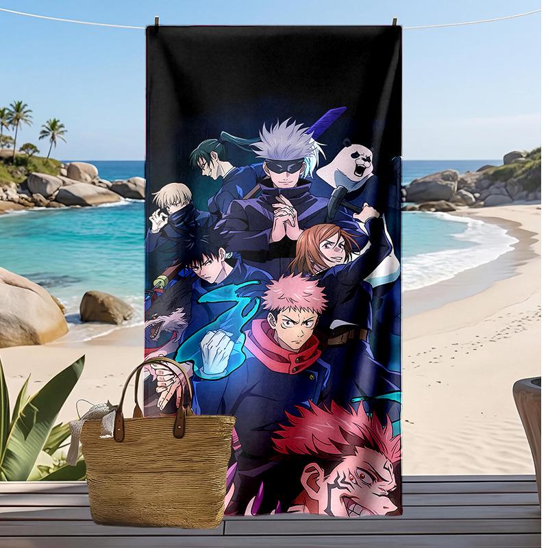 Asciugamano da Spiaggia Asciugatura Rapida Stampato Jujutsu Kaisen Asciugamano da Bagno Super Assorbente Morbido Leggero per Piscina Viaggi Estivi