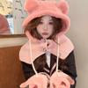 Women's Winter Warm Wool Hat Scarf Integrated Bear Ear Protection Knit Hat Women