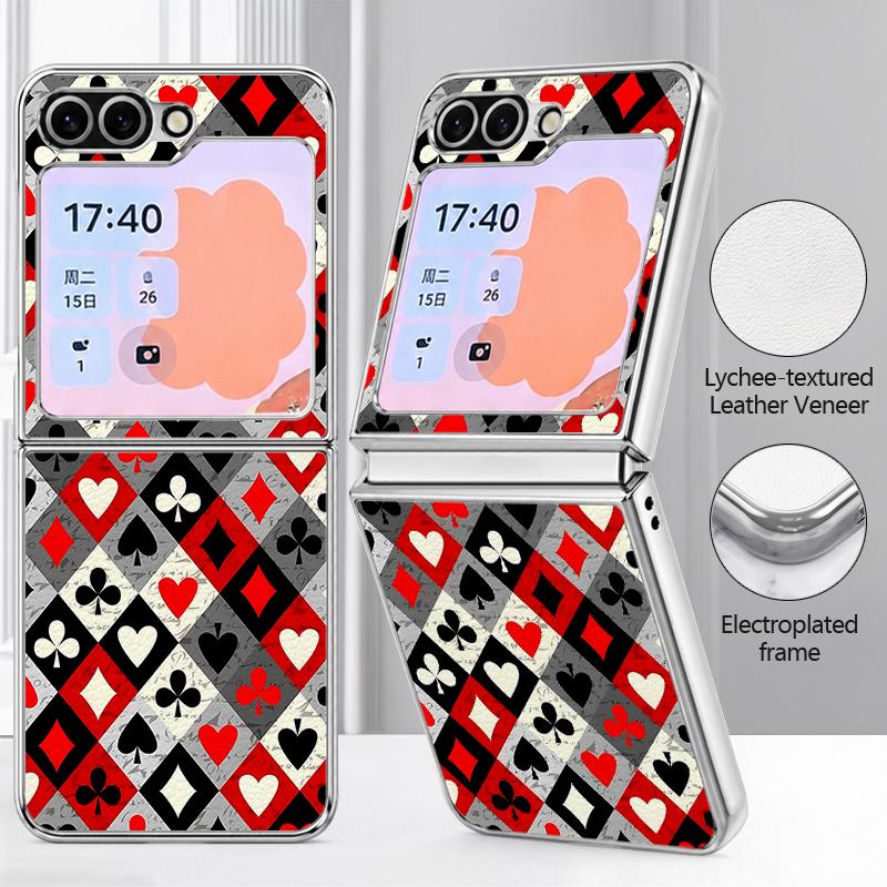 Geometric Cloth Texture Case For Samsung Galaxy Z FlIP 7 FE 6 5 Plating PC+PU Leather Hybrid Folding Cover For Samsung Z Flip7 Flip6 Flip5