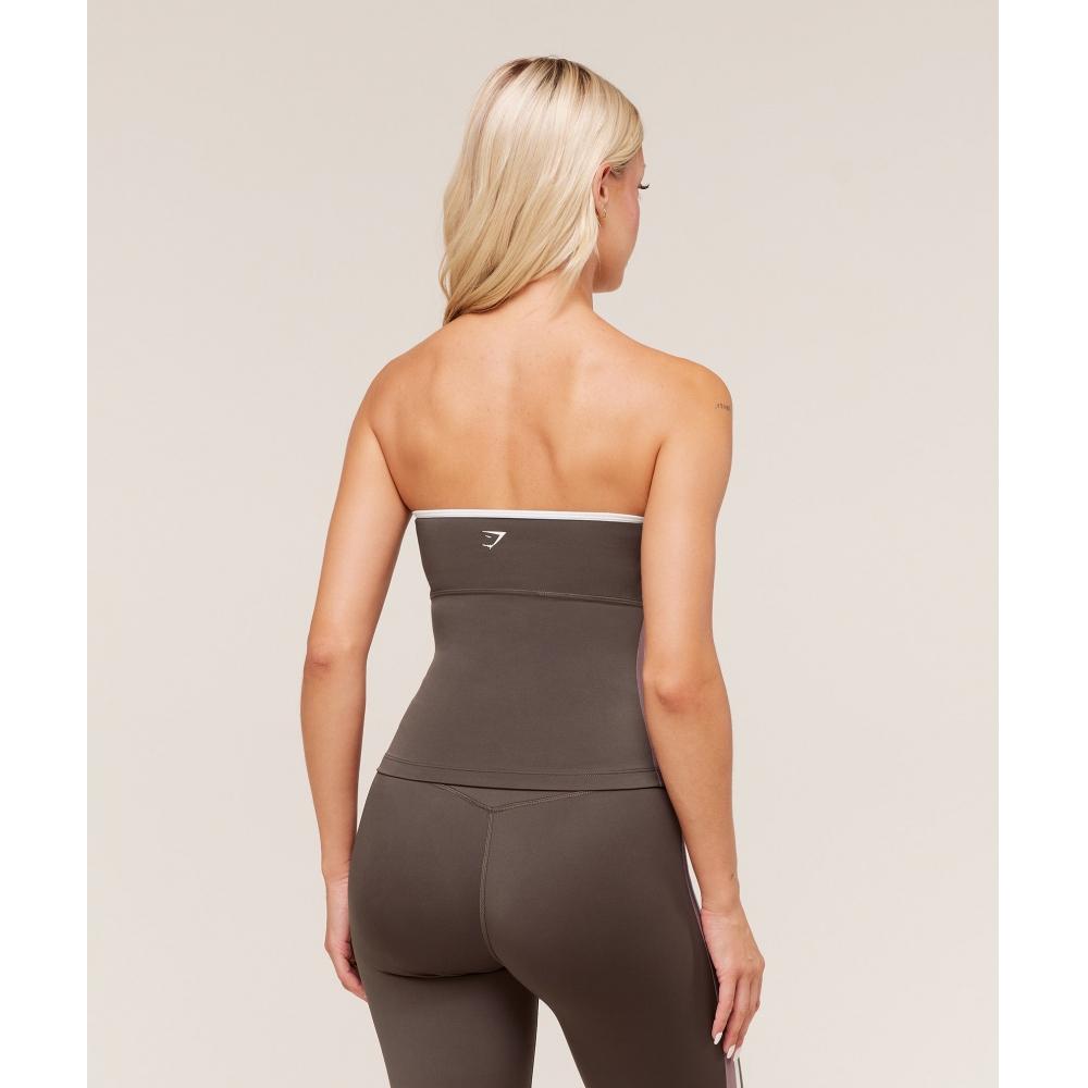 Gymshark Piping Bandeau With Shelf Walnut Brown Chestnut Pink Soft White B4c2x Nc87