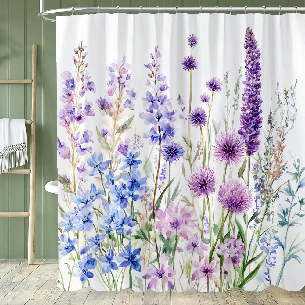 Floral Shower Curtain, Bathroom Watercolor Floral Shower Curtain, Modern Flowers Decorative Fabric Home Curtain With Hooks
