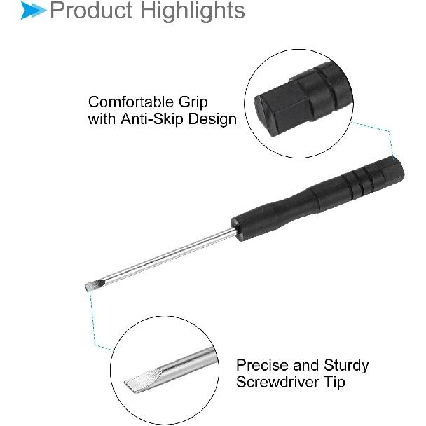 Tiny Slotted Screwdriver, 2mm Size 80mm Length, S2 Steel Flat Screw Driver with Non-Slip Handle - (Applications: for Eyeglasses Watches Electronics