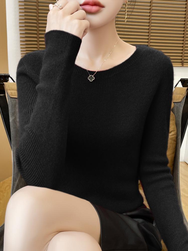 Retro Four-Thread Knit Sweater - Women's Round Neck Top for Autumn/Winter