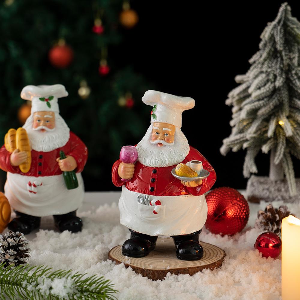 Weihnachtsmann Figur, Klassische Weihnachtsdekoration mit Kochmütze, Zuckerstange, Rot/Weiße Feiertagsdeko für Zuhause, Tischplatte, Kaminsims, Langlebige Harzornament