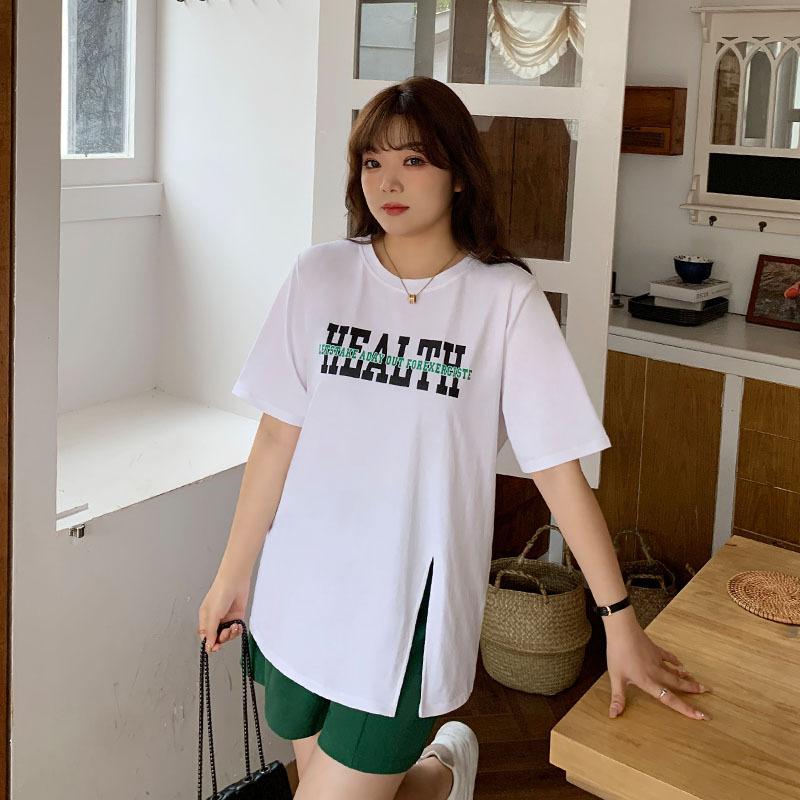 Übergröße Damen Sommer Neu Locker Schlank Mode Schlitz Kurzarm T-Shirt