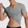 Herren Sommer T-Shirt Einfarbig Nahtlose Eis Seide V-Ausschnitt Kurze Ärmel Weich Atmungsaktiv Pullover Sport Business Casual Männer Büro Top