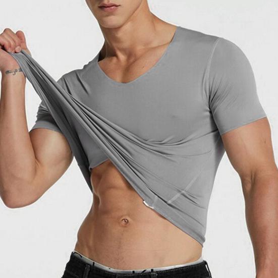 Herren Sommer T-Shirt Einfarbig Nahtlose Eis Seide V-Ausschnitt Kurze Ärmel Weich Atmungsaktiv Pullover Sport Business Casual Männer Büro Top